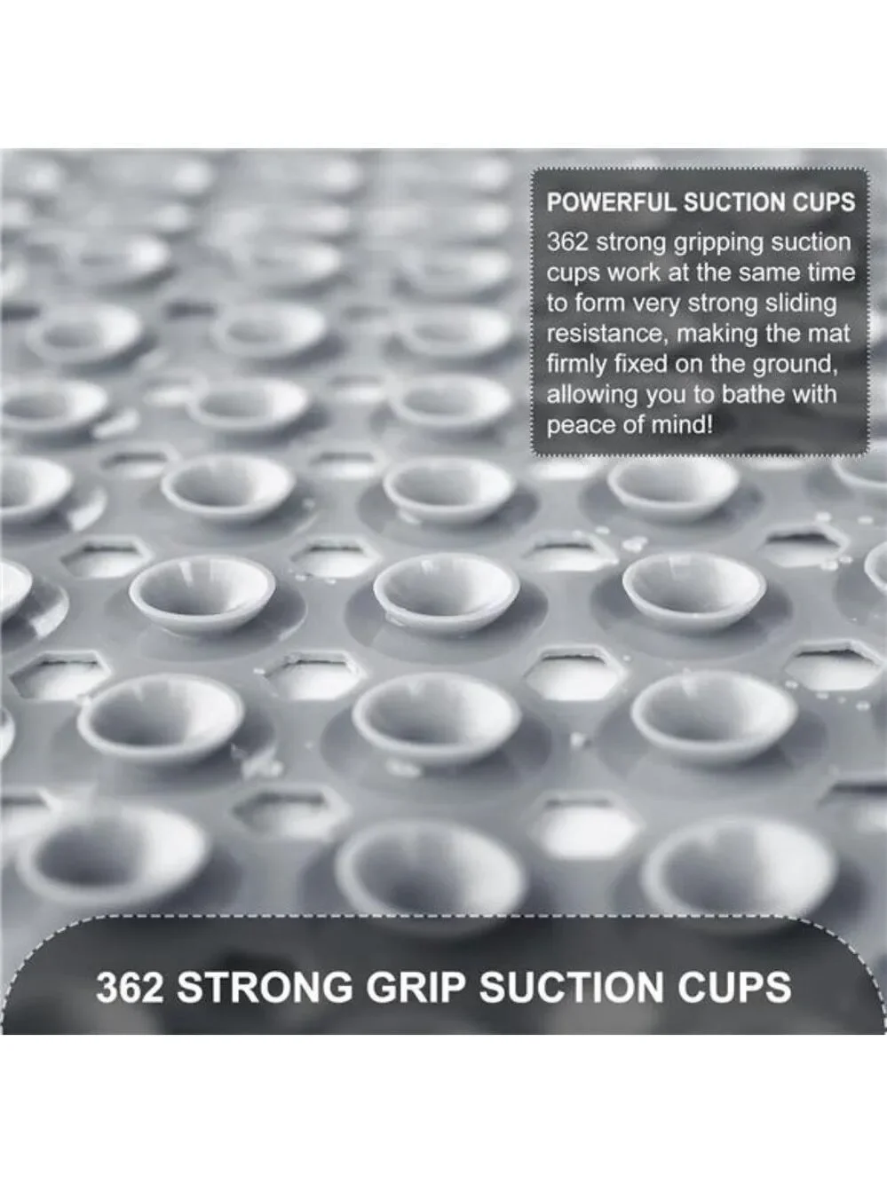 Non Slip Bath Mat Large Bathtub Shower Mat Suction Cups Drain Holes Gray PVC